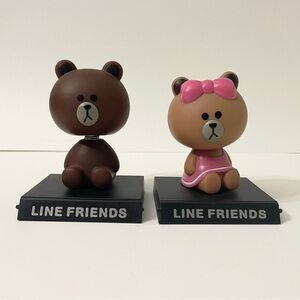 Line Friends Bear Bobble Heads Lot of 2